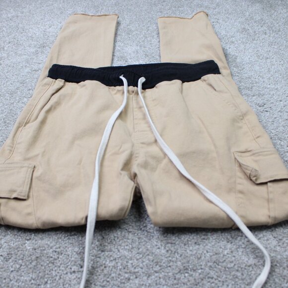 MNML Jogger Pants Mens Medium Beige Drawstring Cotton Stretch Straight Leg - Picture 2 of 11